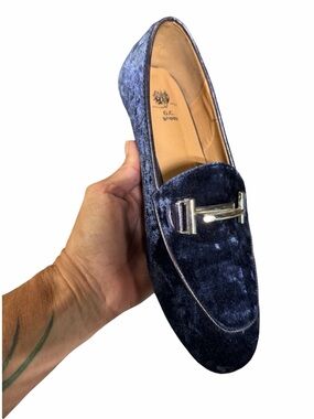 GC Shoes Velvet Bit Loafers Navy Blue Slip On Smoking Flats Size 8